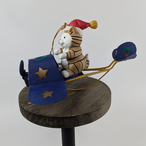 Kitty Cat Airplane Christmas Tree Ornament Ceramic Metal Natural Wonders Unique - Picture 1 of 15